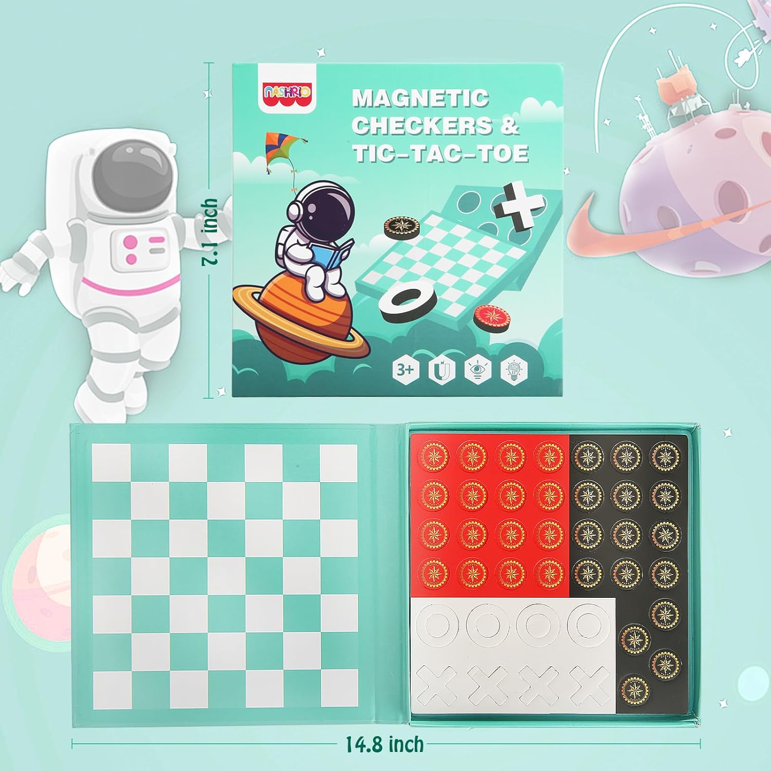 Checkers Board Game for Kids 4-12, 2 in 1 Magnetic Checkers and Tic-Tac-Toe Sets Travel Toys Travel Games, Ideal Gifts for Young Kids 4 5 6 7 8 9 image number 5