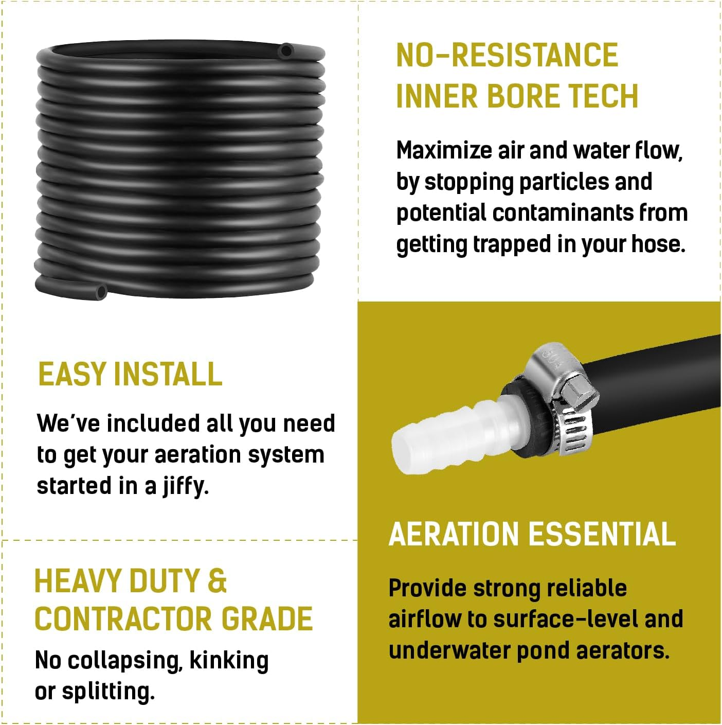 100 Feet ⅜ Inch Self Sinking Aeration Hose with Two Stainless Steel Hose Clamps and Two Menders for Easy Installation - Contractor Grade Weighted Air Line Tubing for Pond Water Lake Plumbing image number 5
