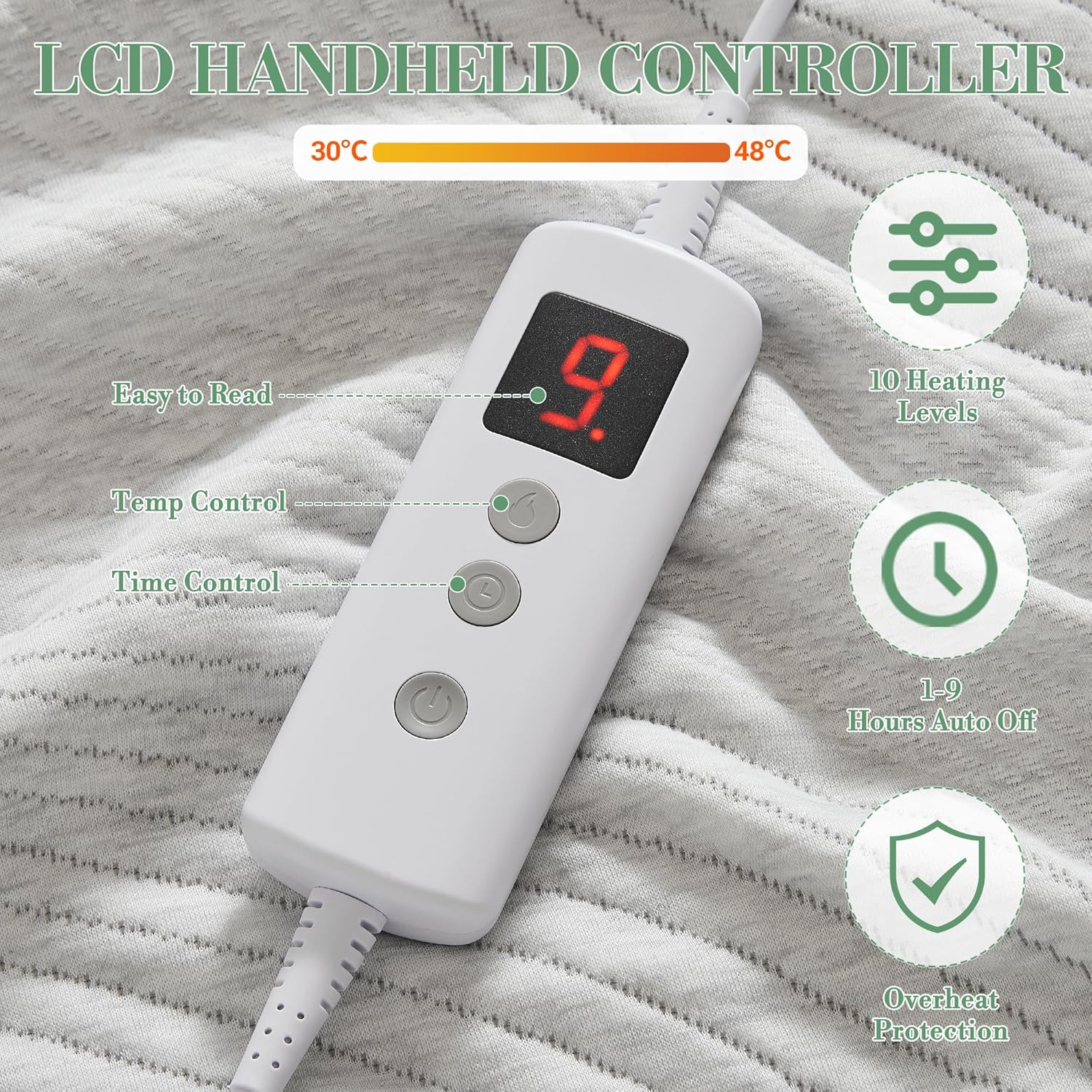 Dual Control Air-Layer Electric Blanket Queen, 150X200Cm Breathable Heated Underblanket with 10 Heat Settings & 9-Hour Auto Off, Washable Fully Fitted Heated Mattress Pad with Overheat Protection image number 2