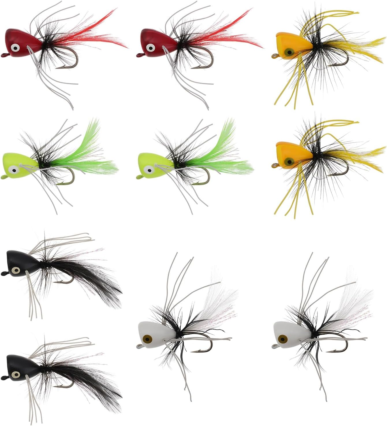 Emsea 10Pcs Fly Fishing Poppers Fly Fishing Foam Popper Flies, Size 6, White Black Red Yellow Orange - Topwater Lures for Bass, Bluegill, Trout, Panfish image number 6