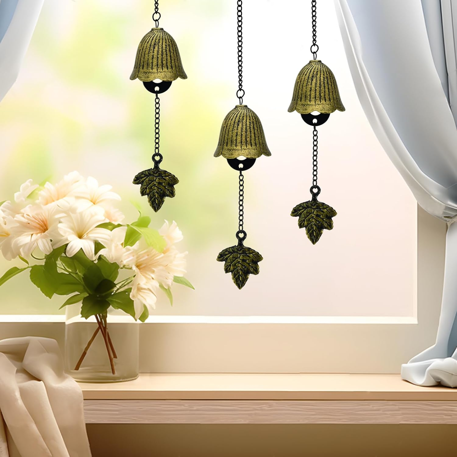 Mrmrkura Japanese Leaf Wind Chimes, Small Wind Bell Pendent for outside Hanging Cast Iron Wind Chime Ornament for Bless Garden Backyard Home Decor (Bronze) image number 4