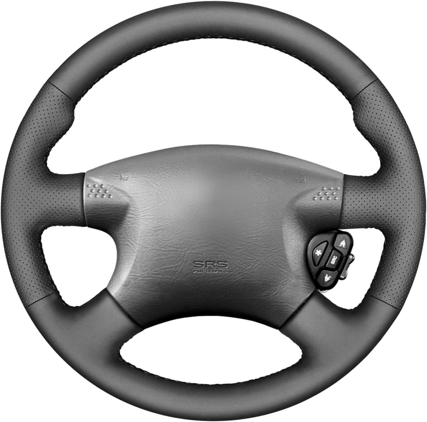 MEWANT Customiezd Black Genuine Leather Car Steering Wheel Covers for Nissan Almera (N16) 2000-2003 / X-Trail (T30) 2001-2003 / Terrano 2 2001-2002 image number 1