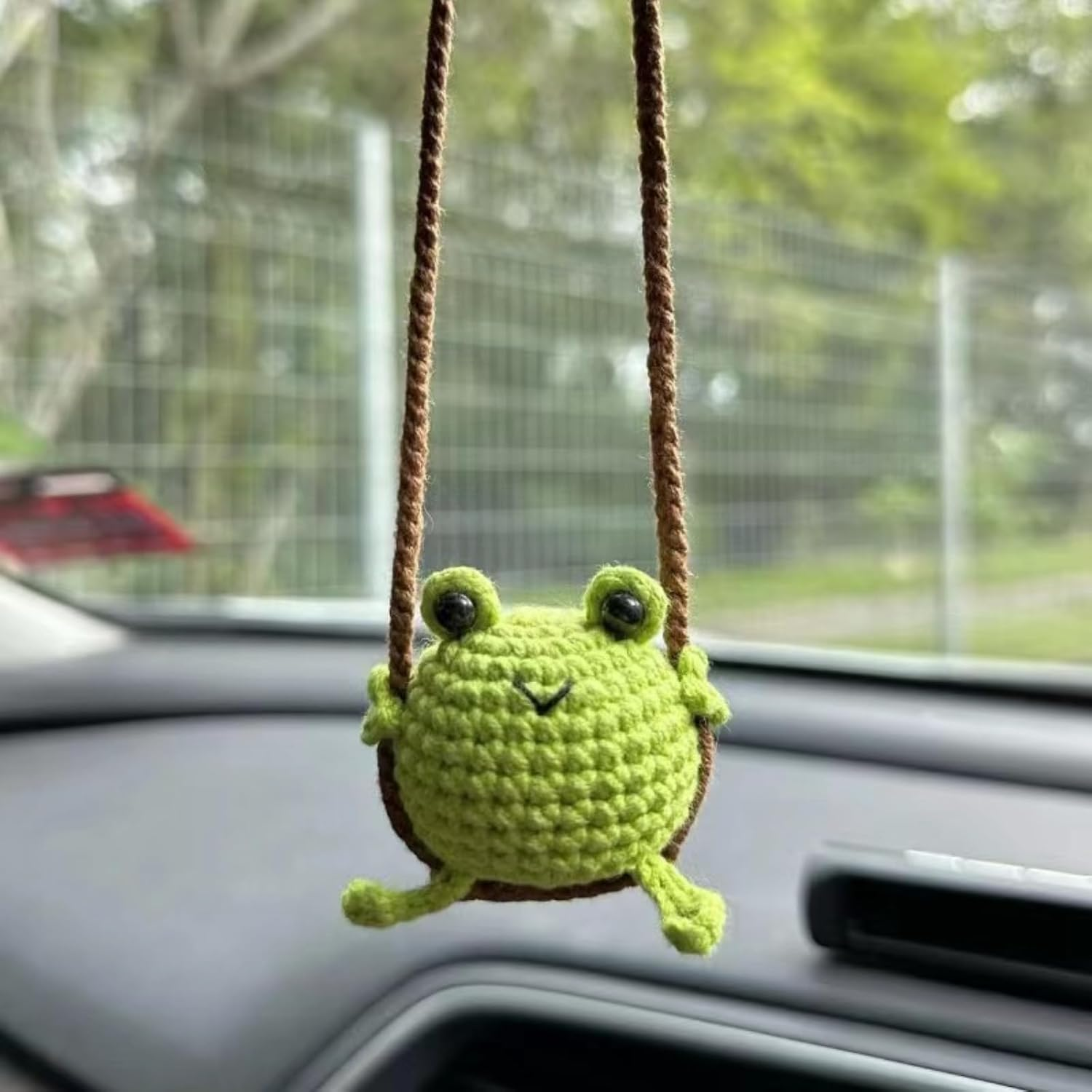 Crochet Swinging Duck Car Mirror Hanging Accessories, Cute Car Decorations for Women Aesthetic, Handmade Knitted Rearview Mirror Accessories Crochet Duck Home Office Decor Ornaments