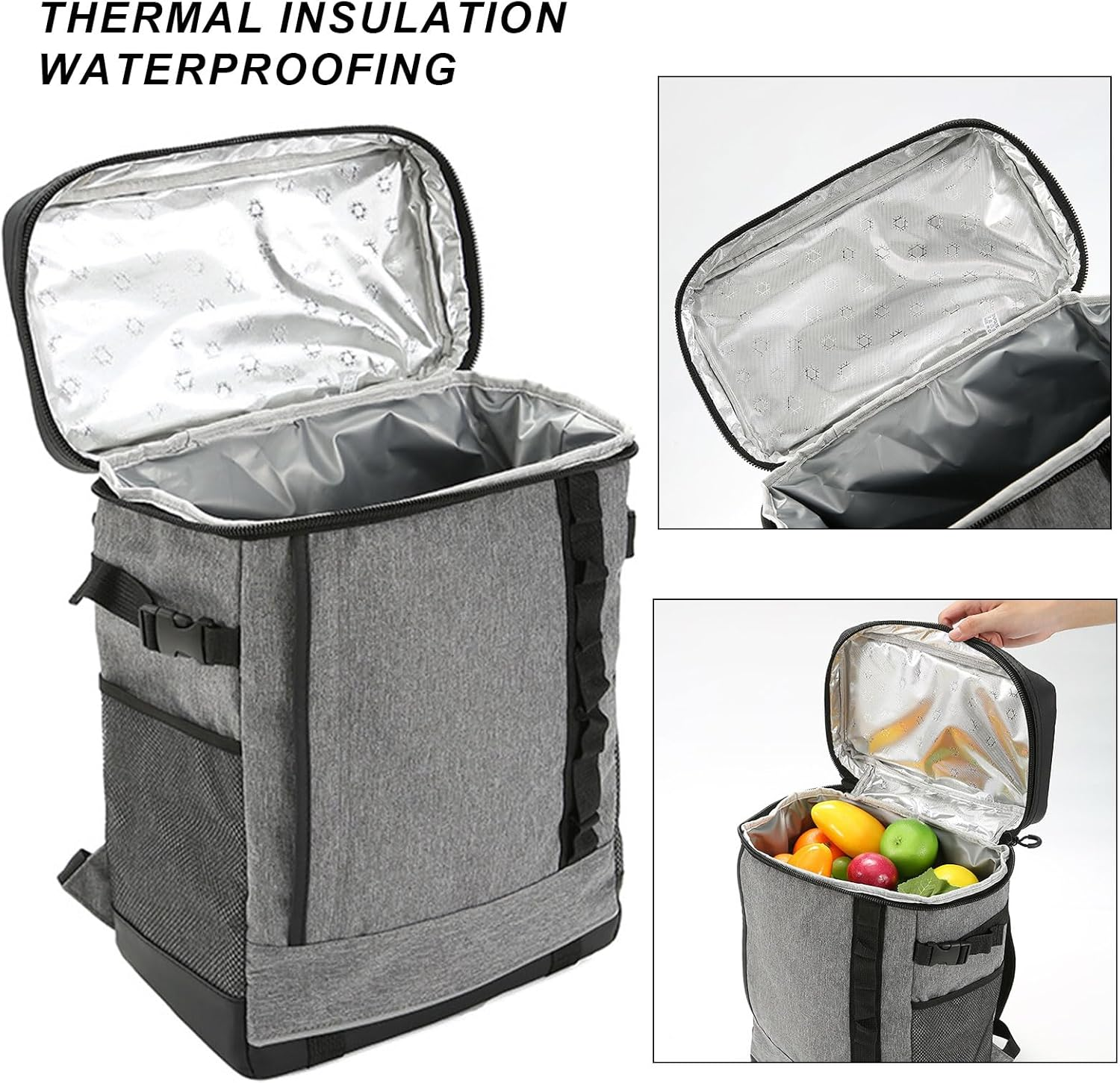 Wesoke Large Camping Cooler Backpack, Leakproof Insulated Lunch Backpack Travel Cooler Bag for Men and Women, Large Capacity Hiking Picnic Beach Work Trip Thermal Bag, Grey image number 2