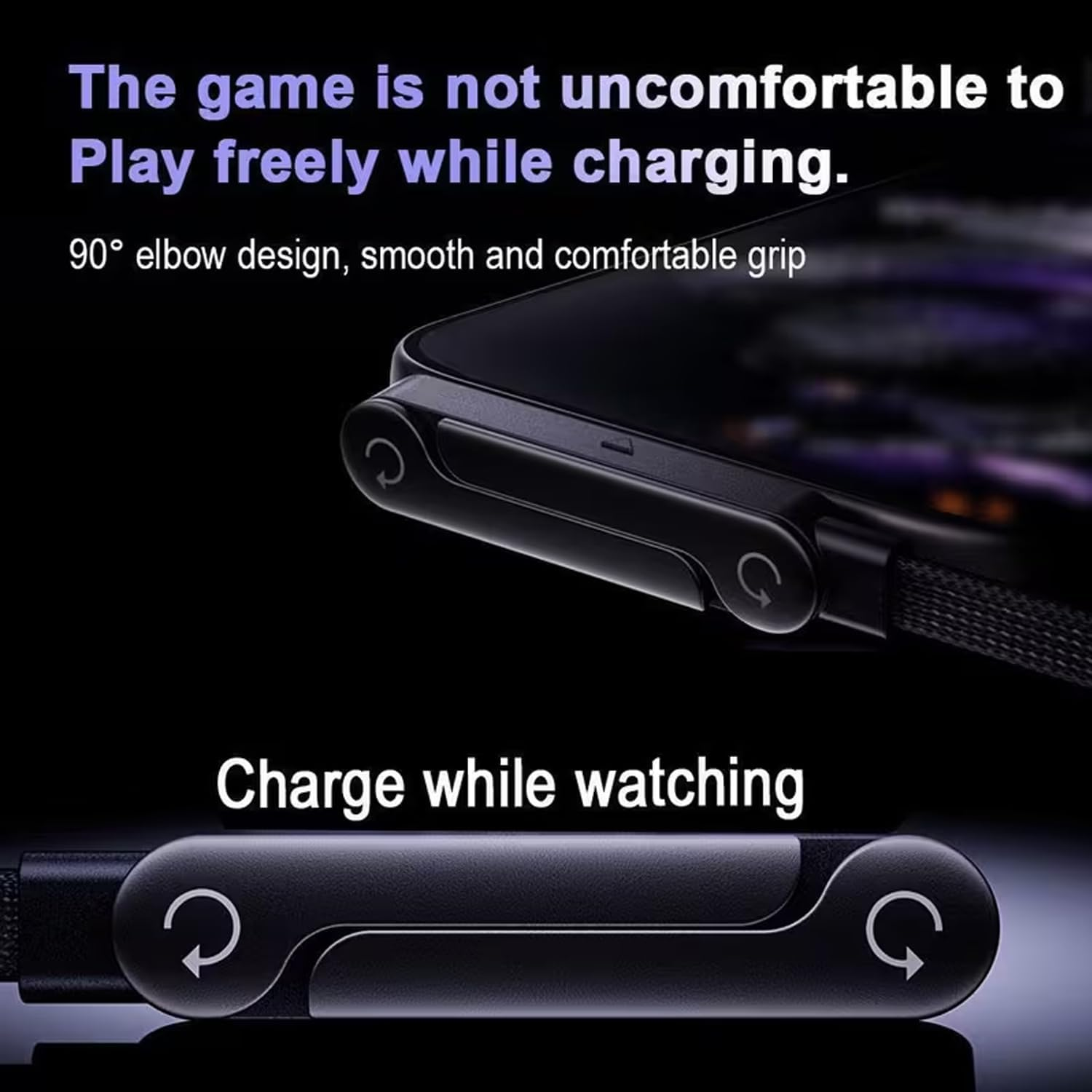 Sideways Phone Charger,2-In-1 Invisible Holder Charger Cable,240W Braided Fast Charge with Built-In Phone Stand, 4.9FT/240W Fast Charging, 360&deg; Rotation, for Smartphones, Tablets (USB to Type-C)