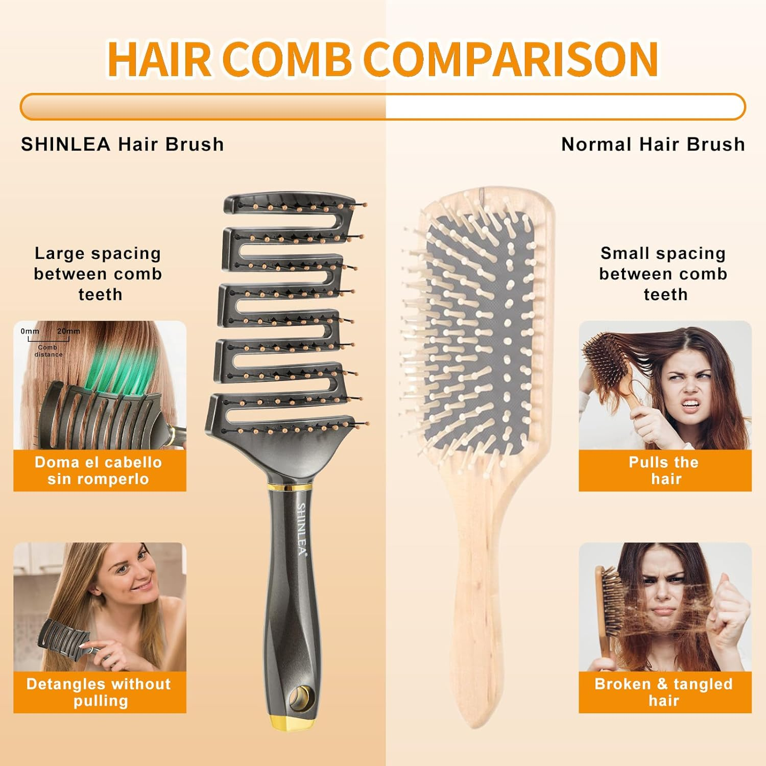 Hair Brush - SHINLEA Detangling Brush anti Tangle for Wet & Dry Use image number 3