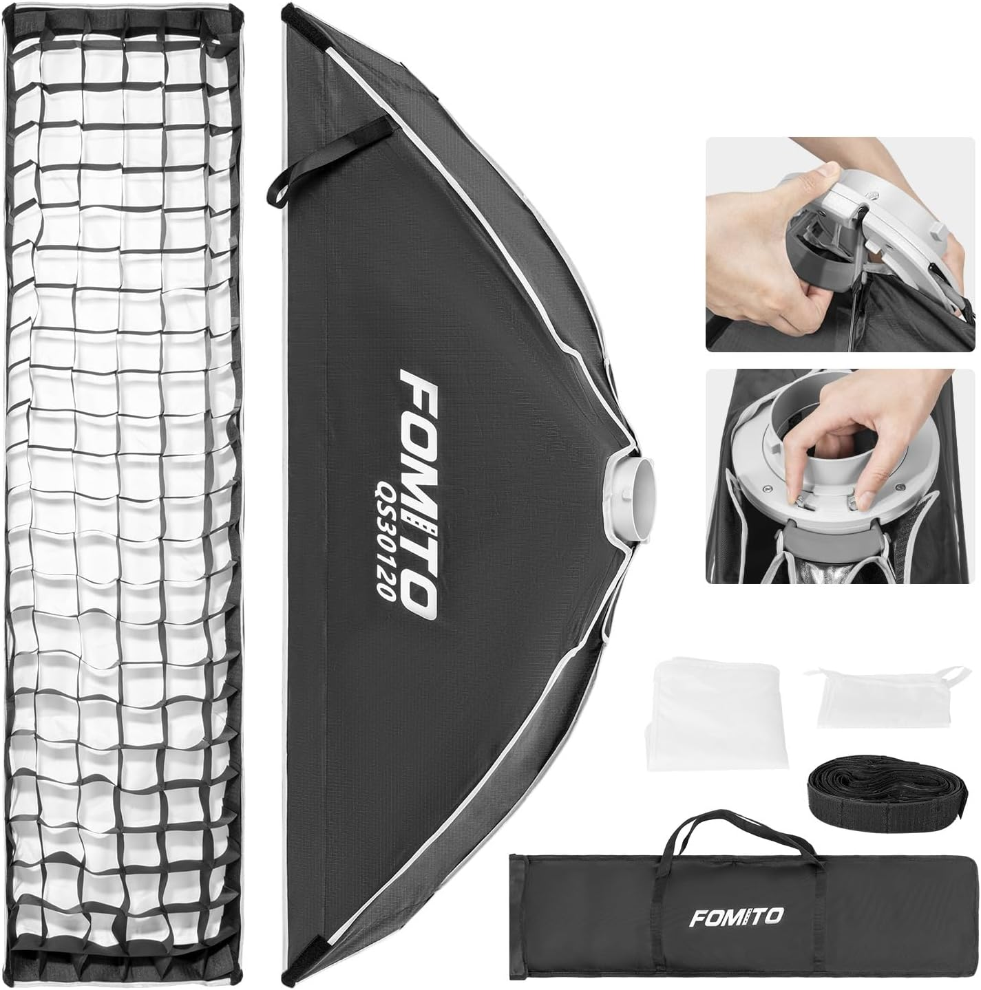 FOMITO 14"X63"/35X160Cm Rectangular Softbox, Quick Release Bowens Mount Softbox with Honeycomb Grid, Light Diffusers, Bag for Godox SL-60W SL60IID SL150R SL300R Aputure 120D Etc