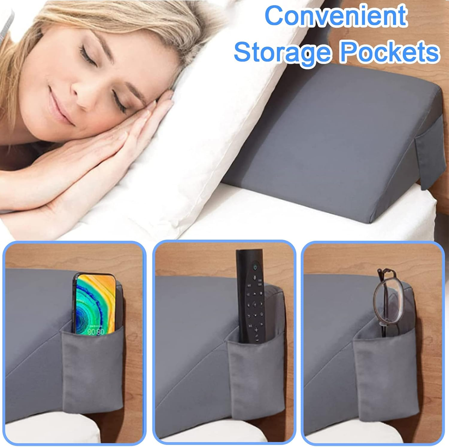 NTING Queen Size(60"X10"X6") Bed Wedge Pillow for Headboard,Bed Wedge Pillows Mattress Gap Filler Close the Gap (0-8") between Your Headboard and Mattress（Gray） image number 3