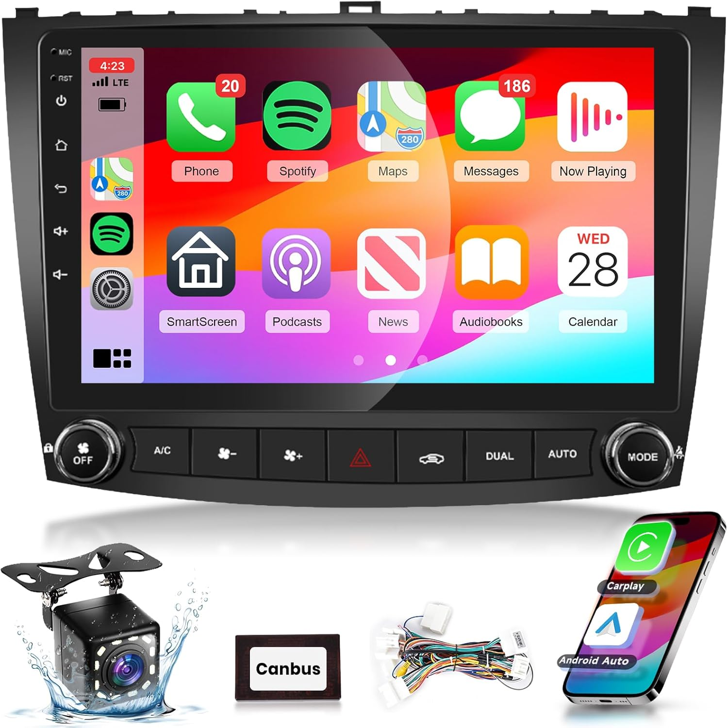 【Hifi 16EQ】 for IS250 IS300 IS200 IS220 IS350 2005-2012 Android Car Stereo with Wireless Carplay Android Auto, Podofo 10.1Inch 1080P HD IPS Touch Screen Car Radio Bluetooth GPS Wifi SWC Backup Camera image number 4