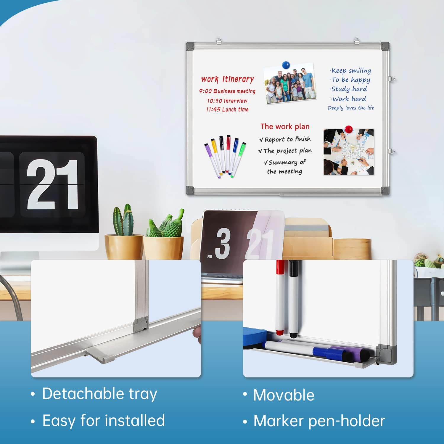 Magnetic Whiteboard Wall Hanging Dry Erase White Board, 60 X 45 CM Writing Boards for Office School and Home image number 4
