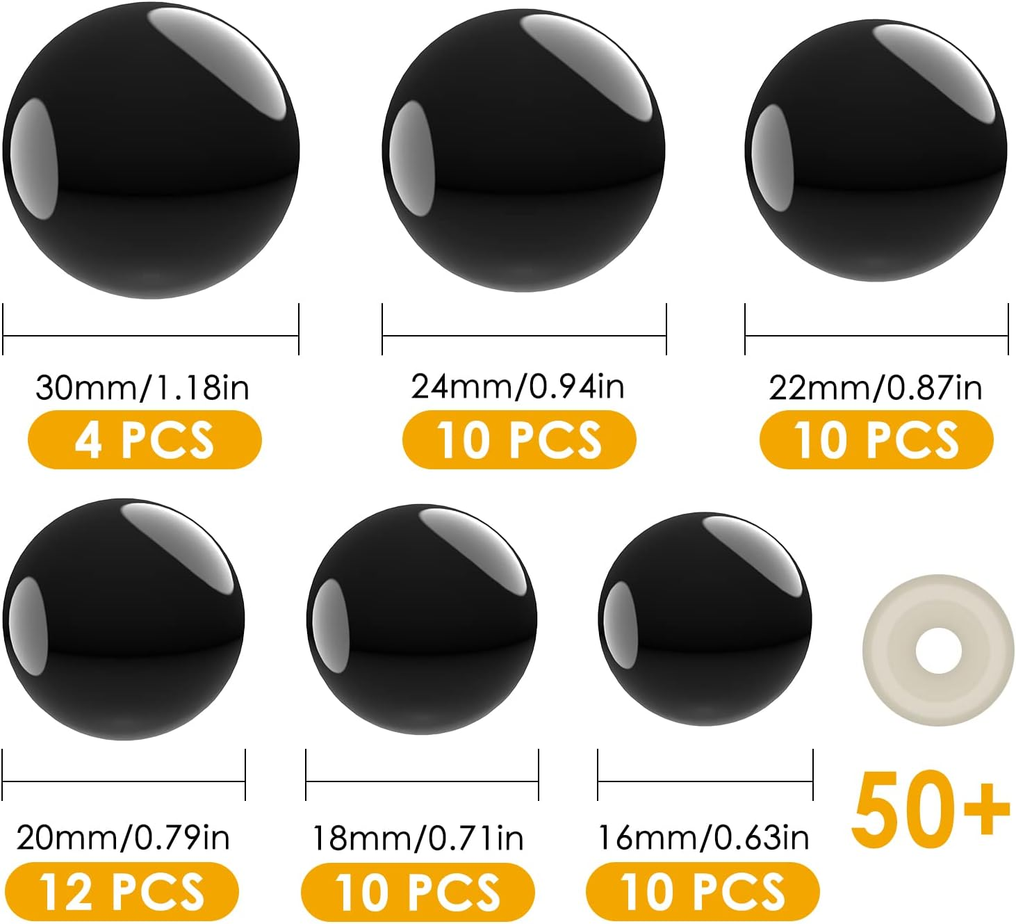 16~30 Mm Large Black Safety Eyes for Amigurumi Crochet Crafts Dolls Making Stuffed Animals and Teddy Bear image number 5