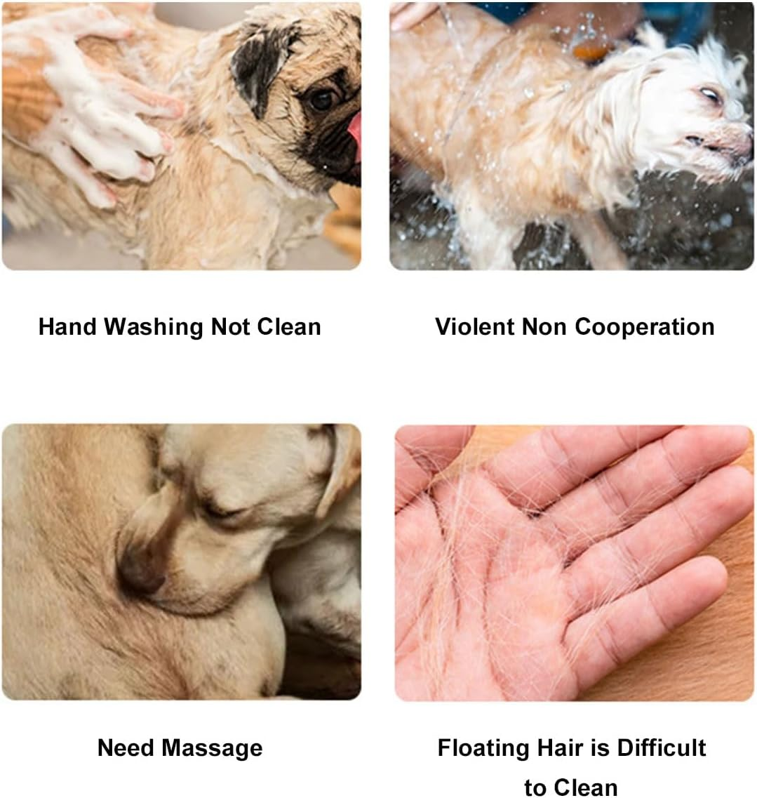 Dog Cat Bath Brush Comb, Pet Brush for Dogs and Cats, Dog Grooming Brush with Adjustable Ring Handle, Pet Brush Glove, Bath Massage Brushes, Blue