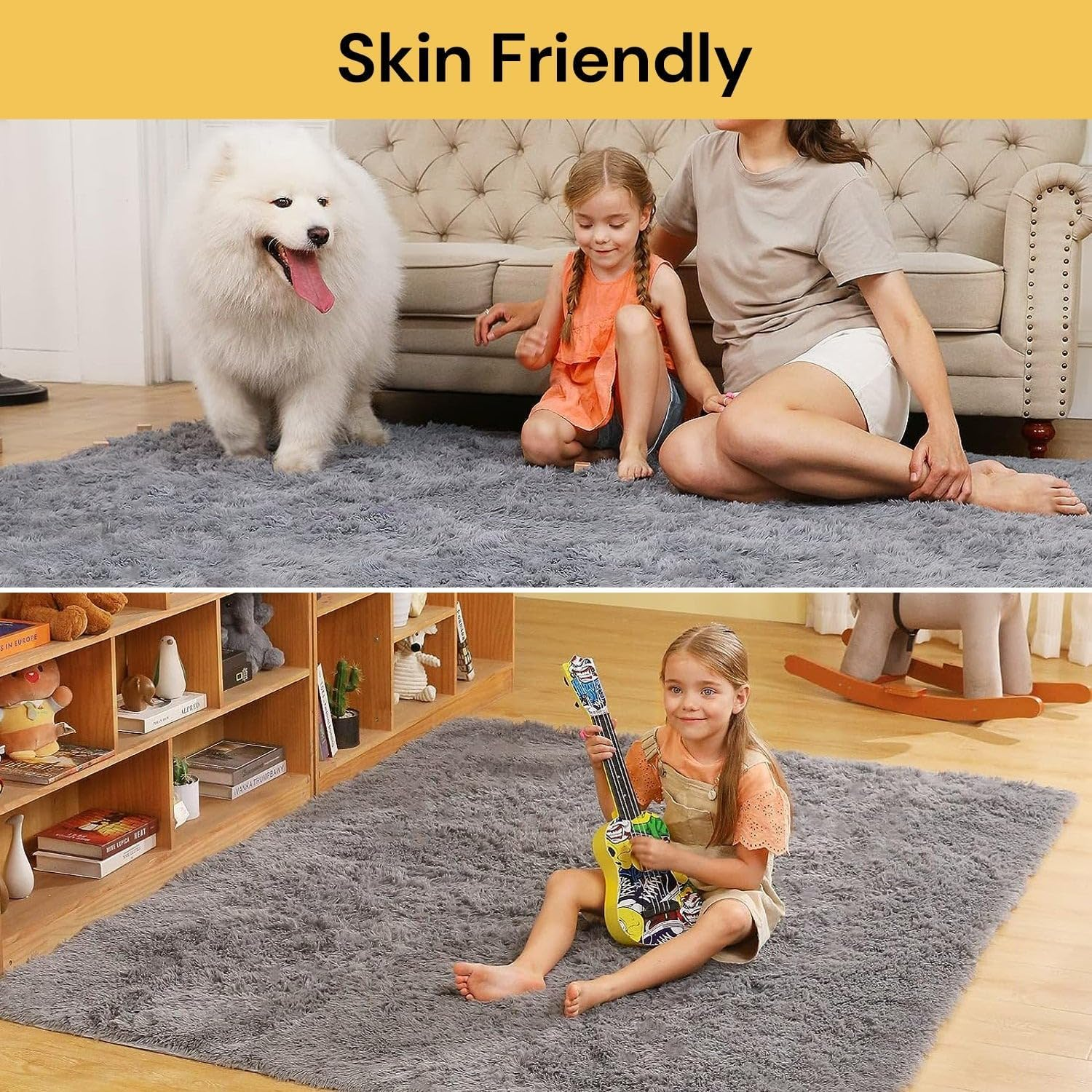 Spendeal Fluffy Area Rug for Home, Soft Shaggy Carpet for Living Room, Bedroom, Lounge, Kids Room, Non-Slip Washable Plush Mat, Nursery Play Rug, Stylish Modern Floor Decor (Grey, 120 X 160 Cm) image number 5