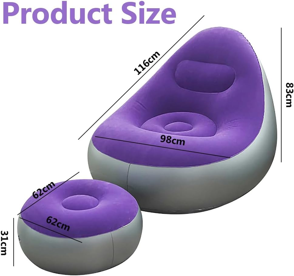 Inflatable Chair with Foot Stool,Inflatable Sofa Chair with Air Pump,Ultra Soft Lazy Sofa,Foldable Couch,Reclining Lounger, for Beach,Party,Living Room (Purple)
