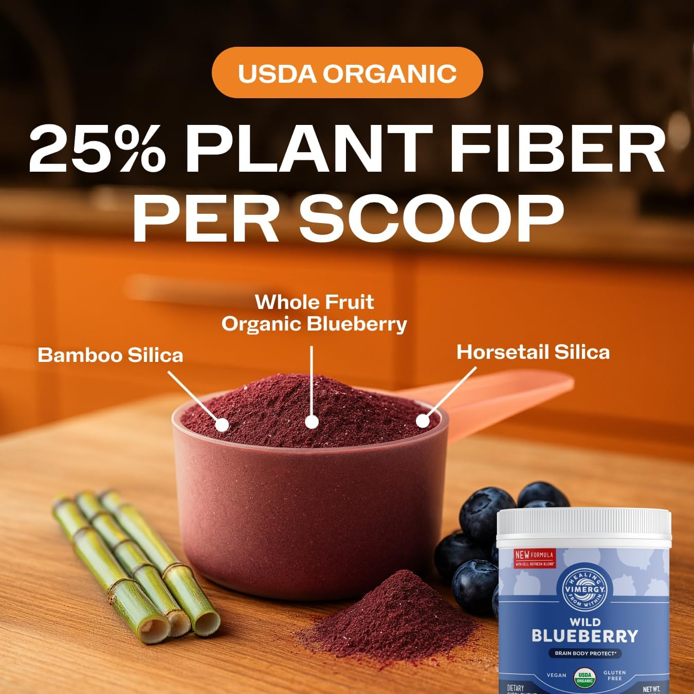 Vimergy USDA Organic Wild Blueberry Supplement Powder, 62 Servings &ndash; Natural Wild Blueberries - Fruit Powder for Smoothies, Juices, Fruit Bowls &ndash; Low-Bush, Non-Gmo, Gluten-Free, Vegan, Paleo (250G) image number 6