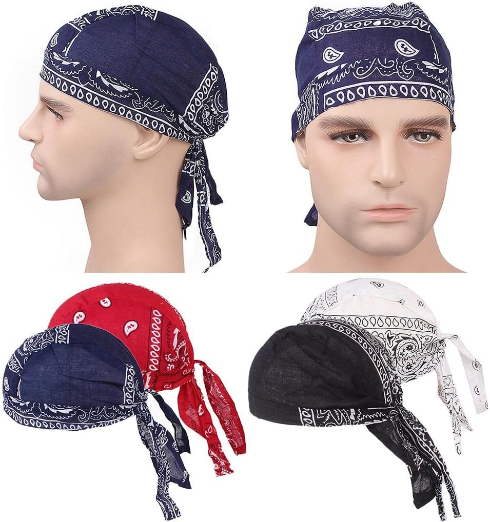Rockible 4Pcs Mens Turban Chemo Cap Durag Muslim Beanie Hair Loss Head Scarf Hat
