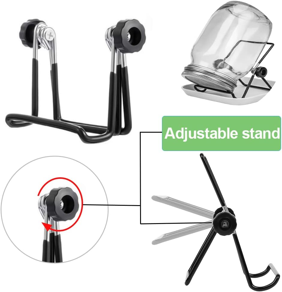 Seed Sprouting Jar Kit, 2Pcs Wide Mouth Quart Mason Jars with 304 Stainless Steel Screen Sprout Lids,86Mm Caliber,1000Ml,With Tray,Stand,Shading Cloth and Canning Brush,For Making Seeds Sprouts image number 2