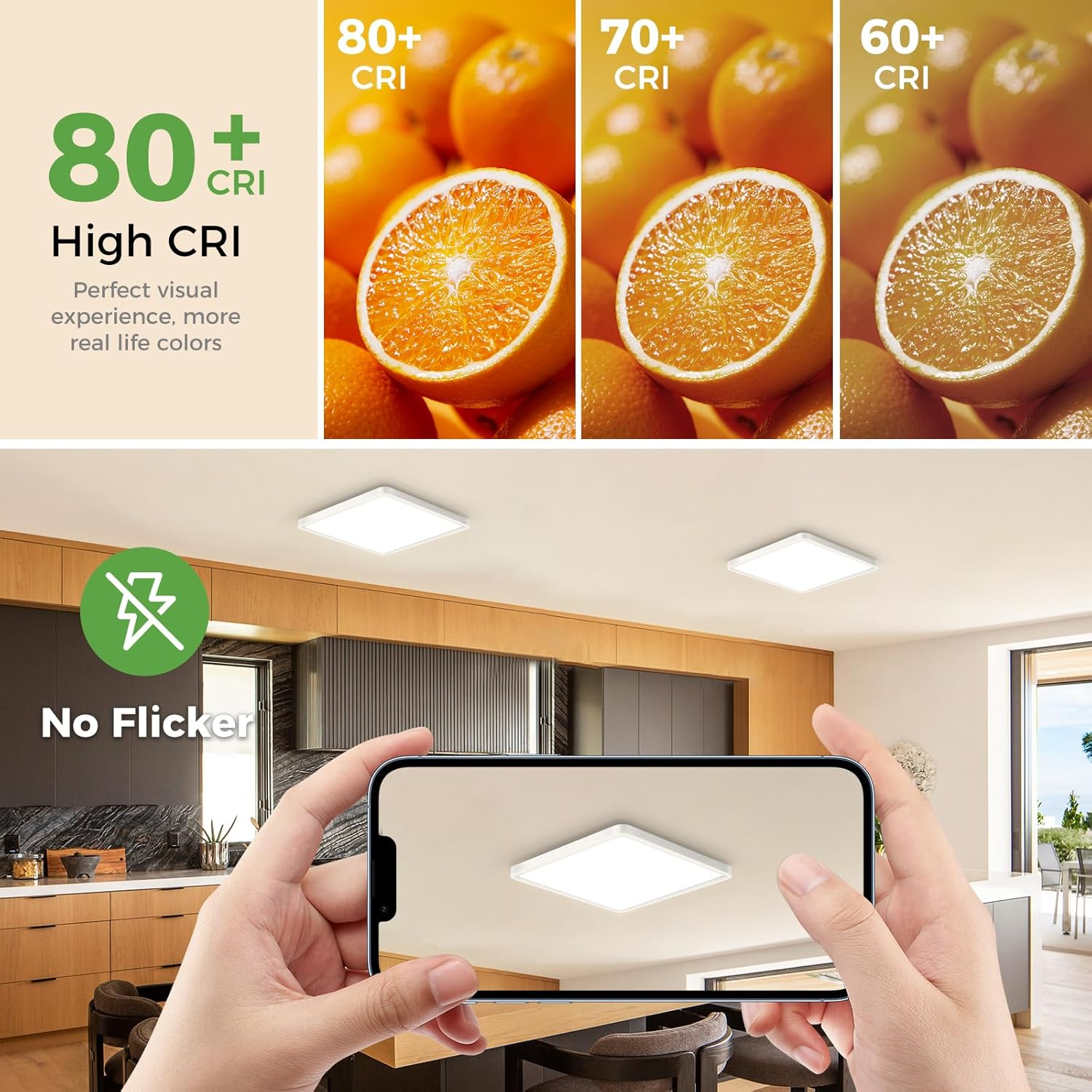 Zemty Square LED Ceiling Light, 3 Colours (3000K/4000K/6500K) Ceiling Light, 1800LM IP44 Waterproof Bathroom Ceiling Light for Office, Kitchen, Bedroom, Hallway, Balcony, Garage, 18 Cm image number 1