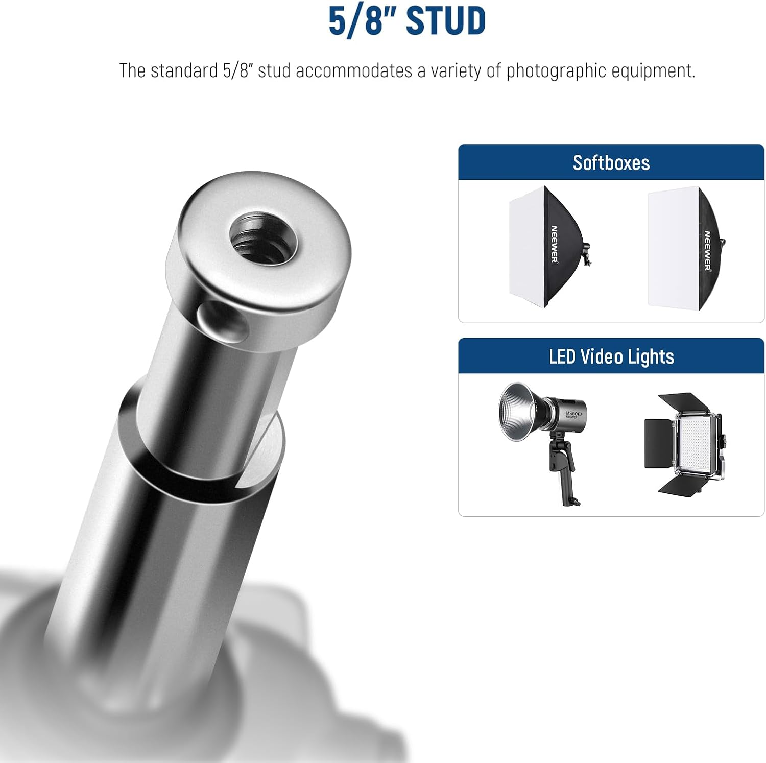 NEEWER 6.5 Inch Wall Ceiling Mount Baby Pin 5/8" Stud with 360&deg; Swivel Ball Head & 10 Screws, Photography Photo Studio Wall Mount for Ring Light,Video Light,Strobe Flash, Max Load 22Lb/10Kg, ST-WM2 image number 1