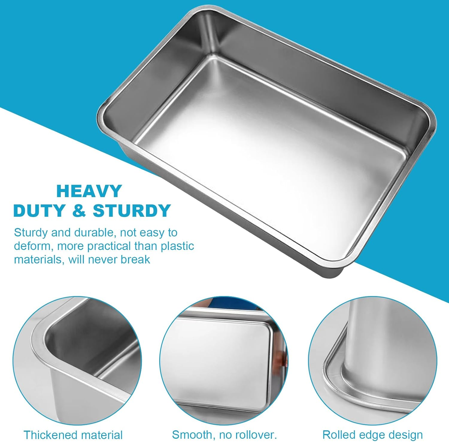 Cat Litter Tray Thickened 304 Stainless Steel, Litter Box, Metal Toilet Cats and Rabbits, Never Odours, Rustproof, Non-Stick Smooth, Non-Slip, Easy to Clean (17.8 Inches L X 13.8 Inches W X 4 Inches image number 1
