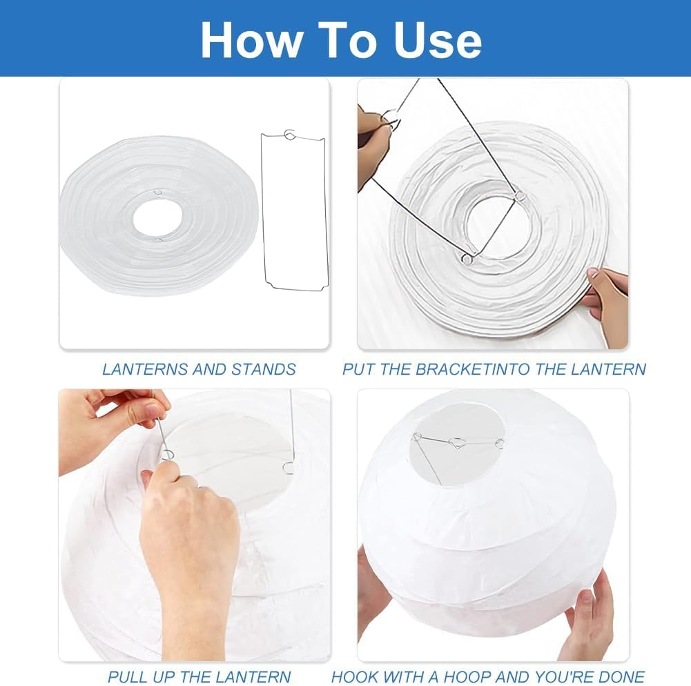 Paper Lanterns, Pack of 5 White Lanterns, Outdoor Weatherproof, Lanterns, Outdoor, Hanging round White Paper Lantern, Lampshade Paper, for Birthday, Baby Shower, Wedding, Party, Garden Decoration image number 3