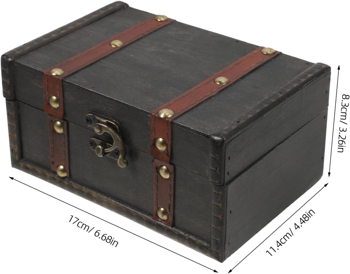 Homoyoyo Small Wooden Treasure Chest Vintage Rectangular Keepsake Box with Lid for Jewelry Trinkets Storage Decorative Organizer for Home Classroom