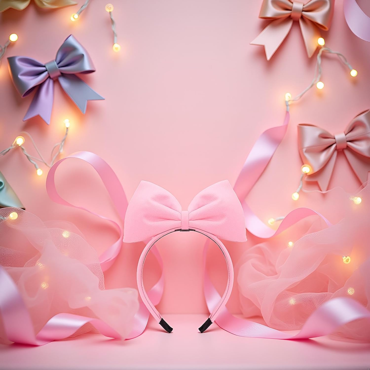 1Pc Sweet Pink Halloween Bow Headband Bowknot Hair Hoops Bands Headpiece Hairband for Women and Grils,Women Christmas Birthday Party Decorations Accessories Easy to Wear,Headbands Hair Accessories