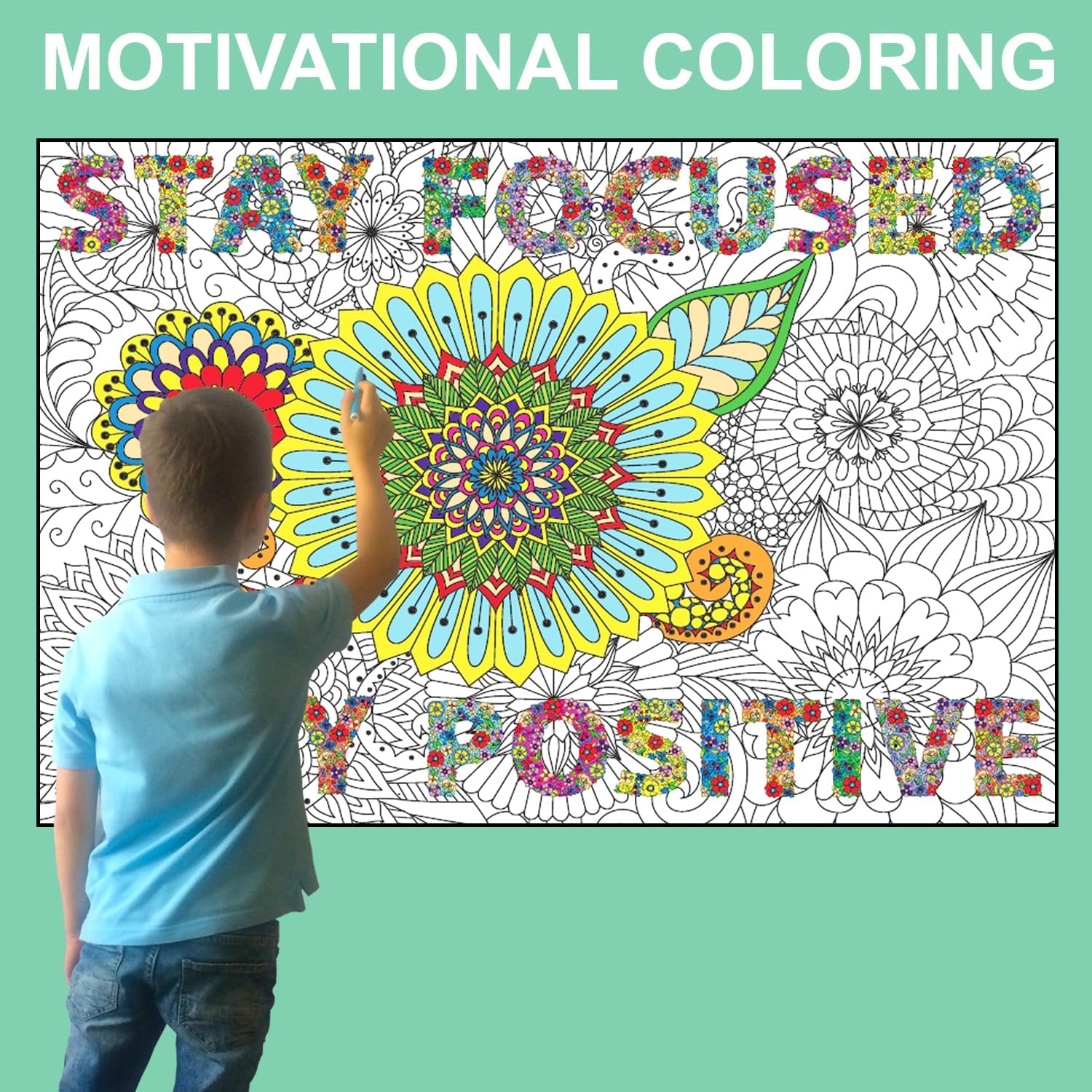 Large Coloring Posters for Adults and Kids - Giant Coloring Poster Motivational - Jumbo Wall Poster Coloring - Huge Adult Coloring Poster Size - Big Coloring Poster for Classroom Office Team Work - Flowers image number 4
