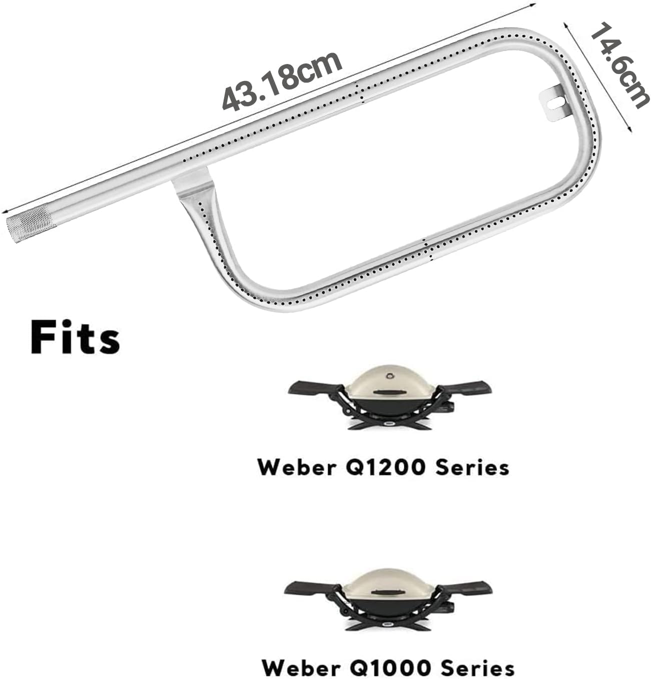 Evervanz 60040 Grill Burner Tube for Weber Q100 Series, Stainless Steel Burner Tube for Q100, Q120, Q1000, Q1200, 386001, 516002 Gas Grills, Replacement for 69957, 41657, for Q1200 image number 3