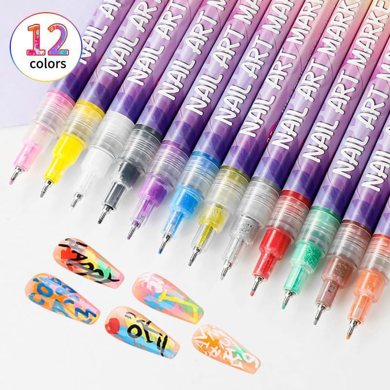 12 Colors Nail Art Pens Set, Nail Art Markers for Gel Nails, Diy Nails Arts Marker, 3Dnail Polish Pens for Arts Drawing, Painting Point Dotting, Manicure Tools (1PCS) - 3Pcs image number 3