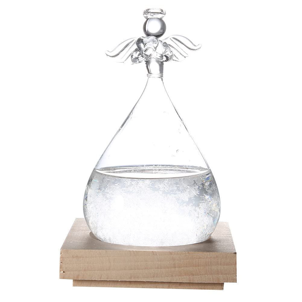 Haofy Glass - Decorative and Unique Weather Forecast - Weather Forecast Home Decoration Innovative Barometer in Angel Decorative Form with Wooden Foot as a Festival (White) - Purple image number 6