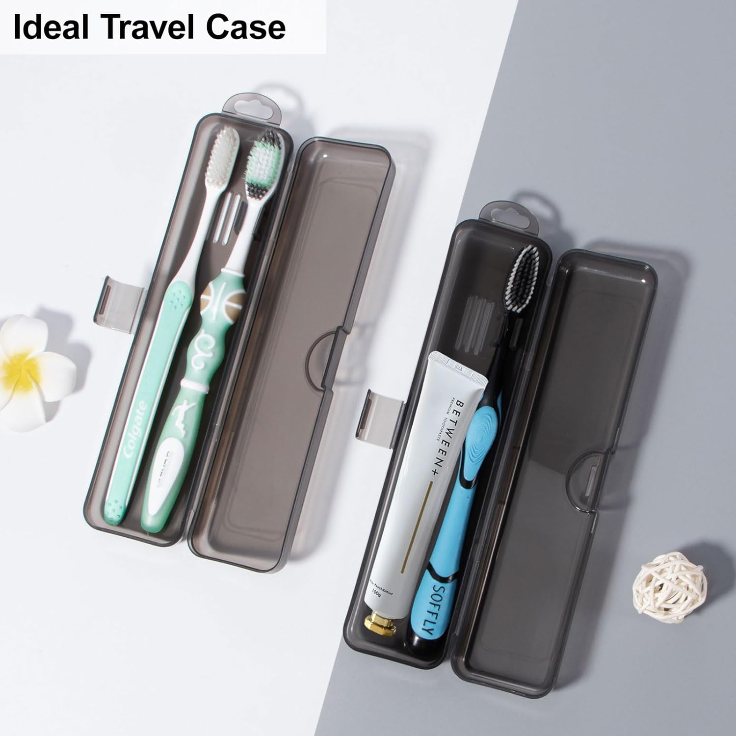 Yeeco Toothbrush Case 2 Packs, Transparent Black Toothbrush Travel Case, Plastic Toothbrush Holder Travel Size, 7.87 X 1.85 X 1.18 Inches Portable Toothbrush Case for Traveling - Transparent Black image number 2