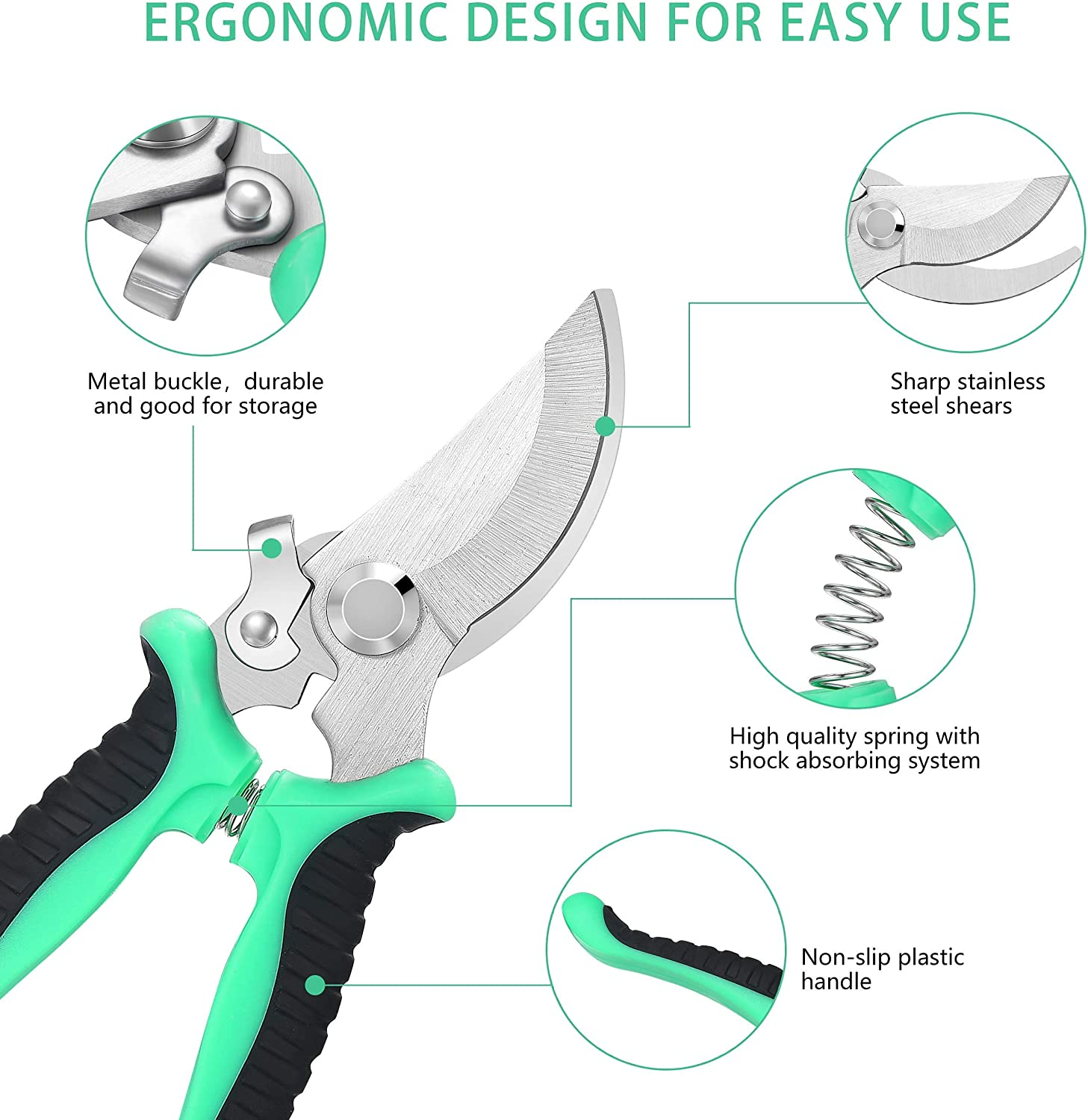 5 Pack Garden Pruning Shears Stainless Steel Blades, Handheld Scissors Set with Gardening Gloves,Heavy Duty Garden Bypass Pruning Shears,Tree Trimmers Secateurs, Hand Pruner (Multi-Color) image number 2