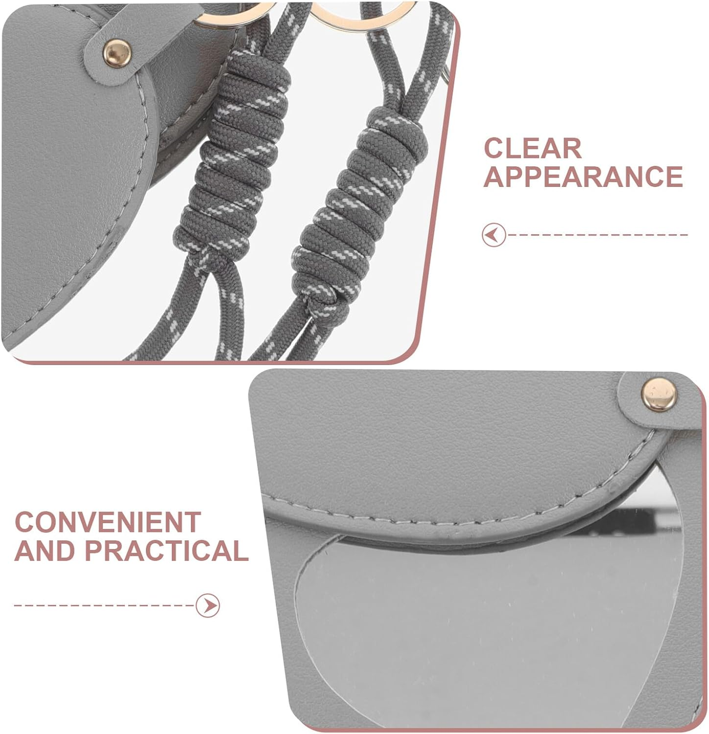 Mikinona 2Pcs PU Leather Heart Shaped Compact Mirror with Rotating Handheld Design Cute Mini Makeup Mirror Keychain for Travel Purse Accessory Scratch-Resistant Portable Vanity for Women image number 1