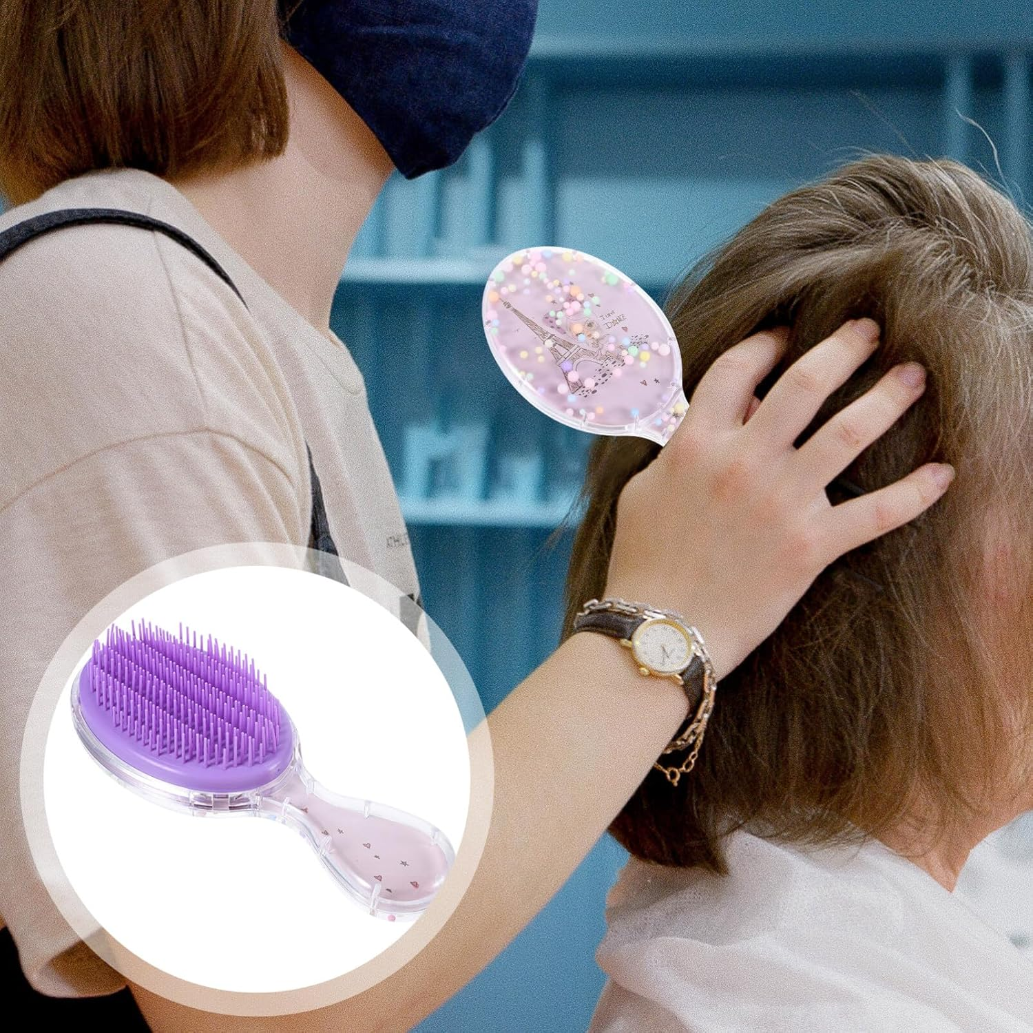 FOMIYES 2Pcs Portable Hair Brush for Little Girls Cute Detangling Hair Brush for Travel Lightweight Easy to Use for Home Go Smooth Gentle Scalp - Blue image number 4