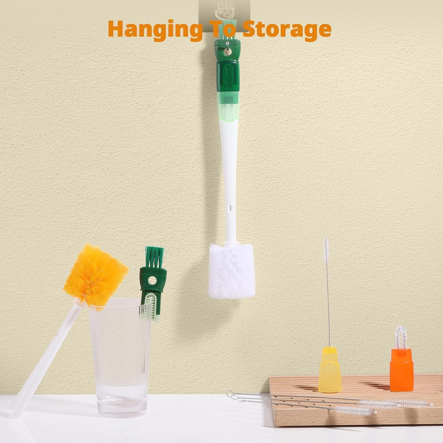 Multifunctional 4 in 1 Water Bottle Cleaning Brush Set - Premium Brush for Bottles, Straws, and Small Spaces - 2025 New Cleaning Brush Assembly (Orange) - Green image number 5
