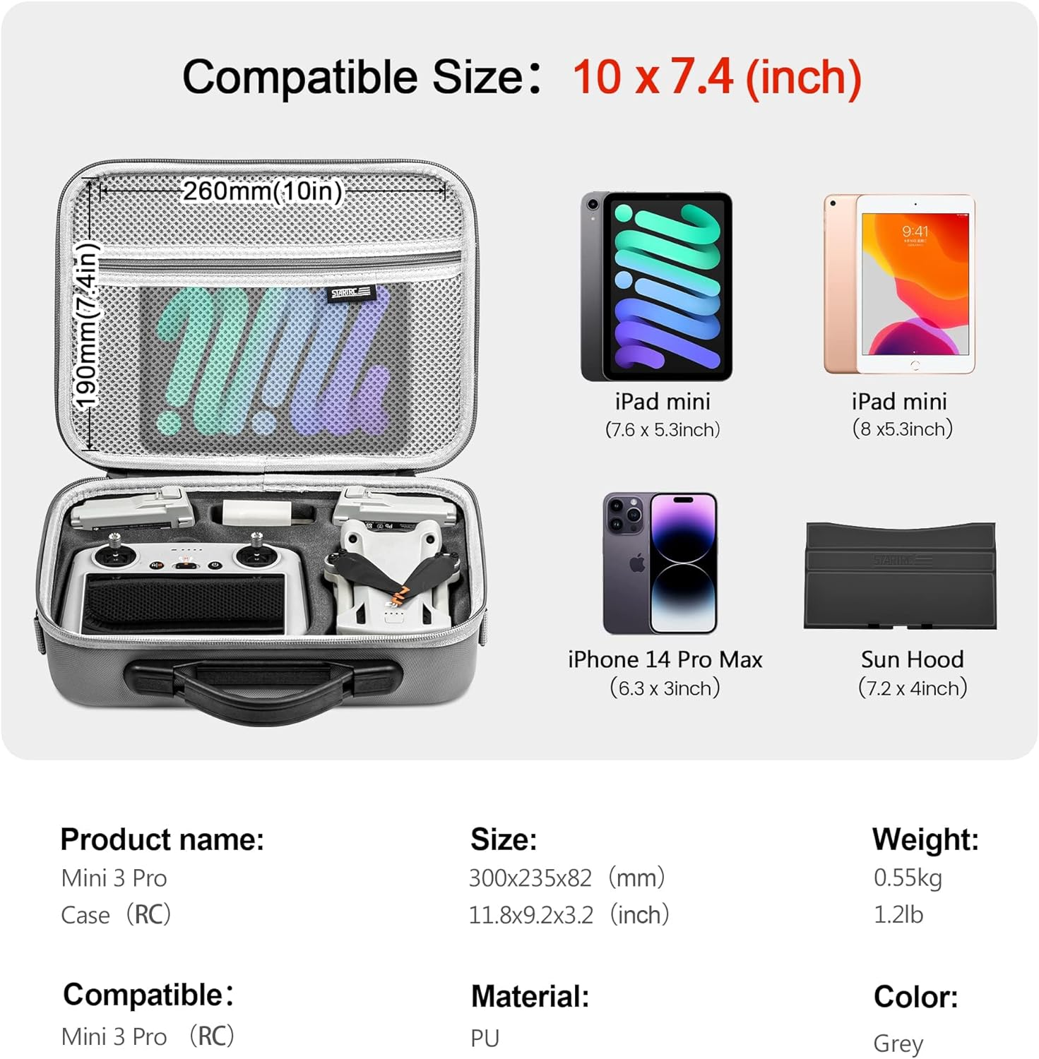 STARTRC Waterproof Case for DJI Mini 3/Mini 3 Pro Case Accessories,Portable Travel Bag for DJI Mini 3 Pro/Mini 3 Fly More Combo(For DJI RC/RC2 Controller) image number 6