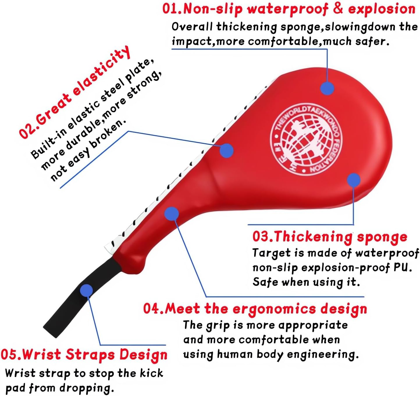 2 Pack Taekwondo Kick Pads,Karate Training Striking Pads,Durable Striking Pad Target TKD Karate Martial Arts Strike Targets Kickboxing Training（Red+Blue） image number 5