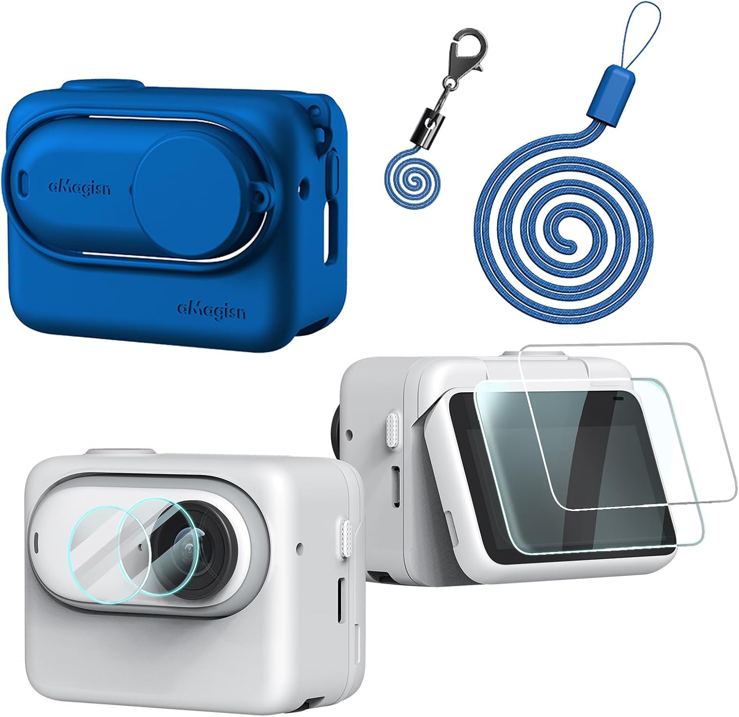 Debous Silicone Case Screen Protector for Insta360 GO 3 GO3, Soft Rubber Cover Protection LCD Lens Glass Screen Protective (Black)