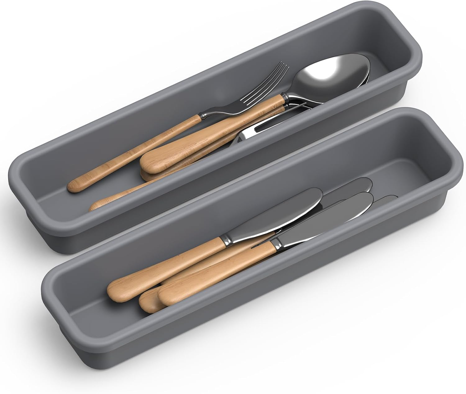 2 Pack Silicone Cutlery Drawer Organiser, Kitchen Utensil Drawer Organiser, DIY Free Combination Silverware Organizer, Moisture-Proof and Heat-Resistant up to 200&deg;C, Anti-Slip and Environmentally image number 6