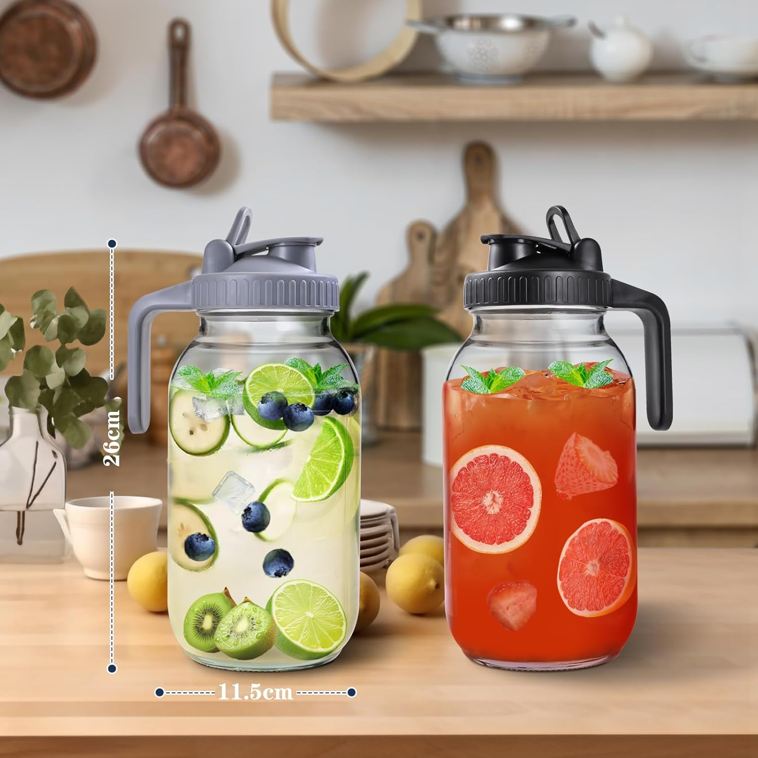2 Pack Glass Water Jugs with Lid and Spout, 64Oz 1900ML Wide Mouth Mason Jar Pitcher, Leak-Proof Homemade Juice Bottle for Iced Tea Coffee Milk and Drinks image number 4