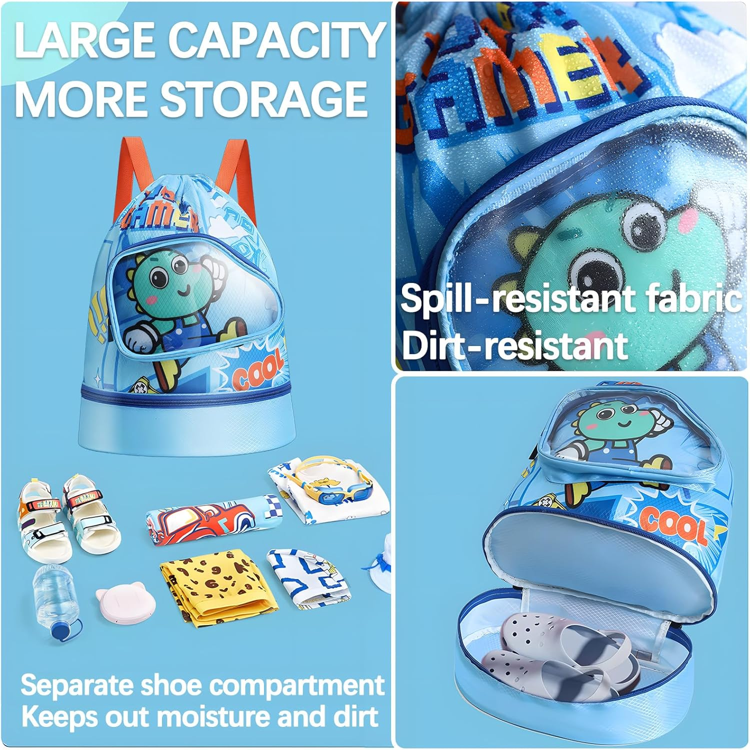 Kids Swimming Bag Waterproof Wet and Dry Storage Backpack Adjustable Shoulder Straps Ideal Children'S Swimming Bag with Waterproof Compartment Ideal for Pool and Beach Activities Swim Bag Kids image number 5