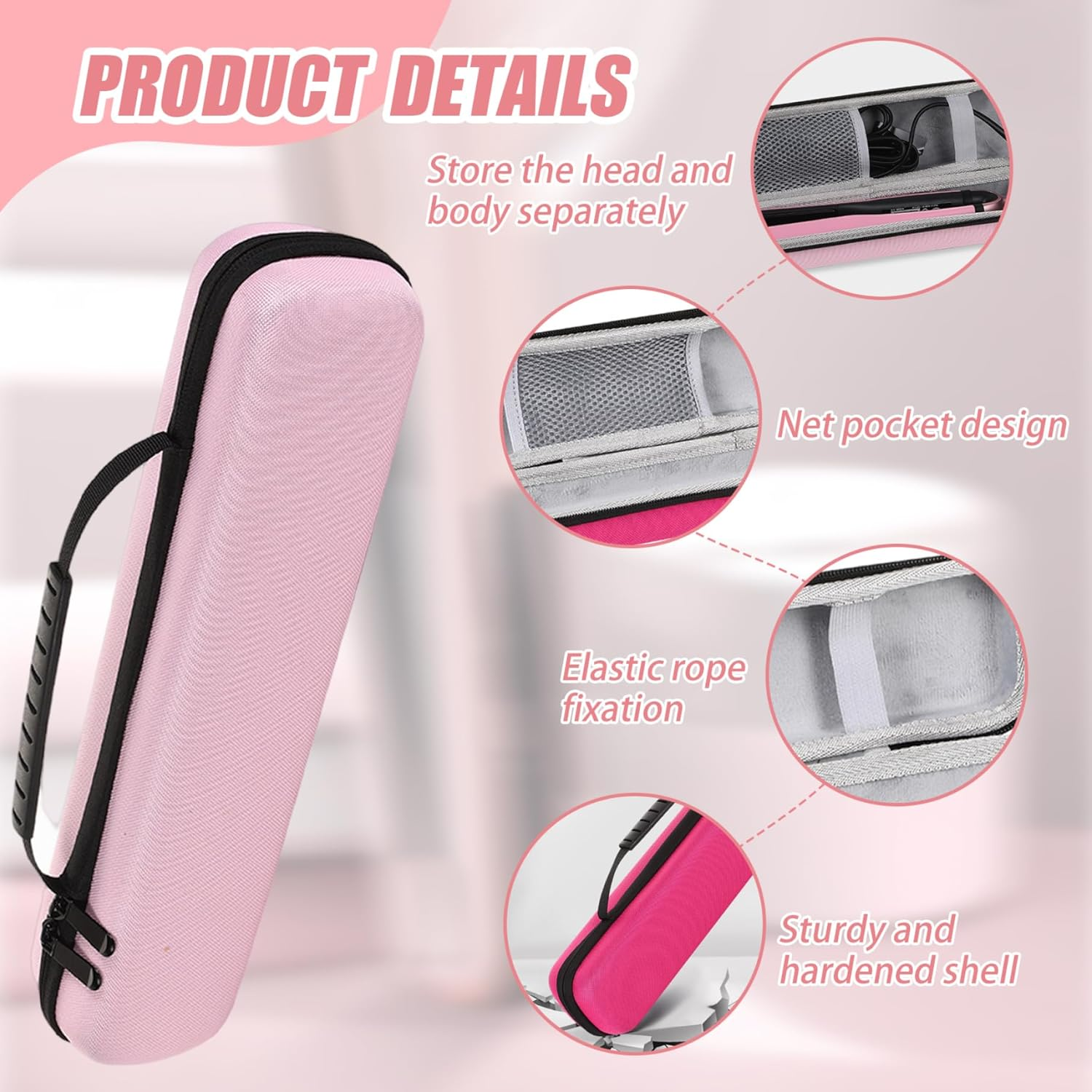 Curling Iron Travel Case, 14X2X3 Inch Portable Hair Tools Travel Bag, Oxford Cloth EVA Flannel Curling Iron Bag with Handle for Vacation, Hair Tools, Flat Case image number 1