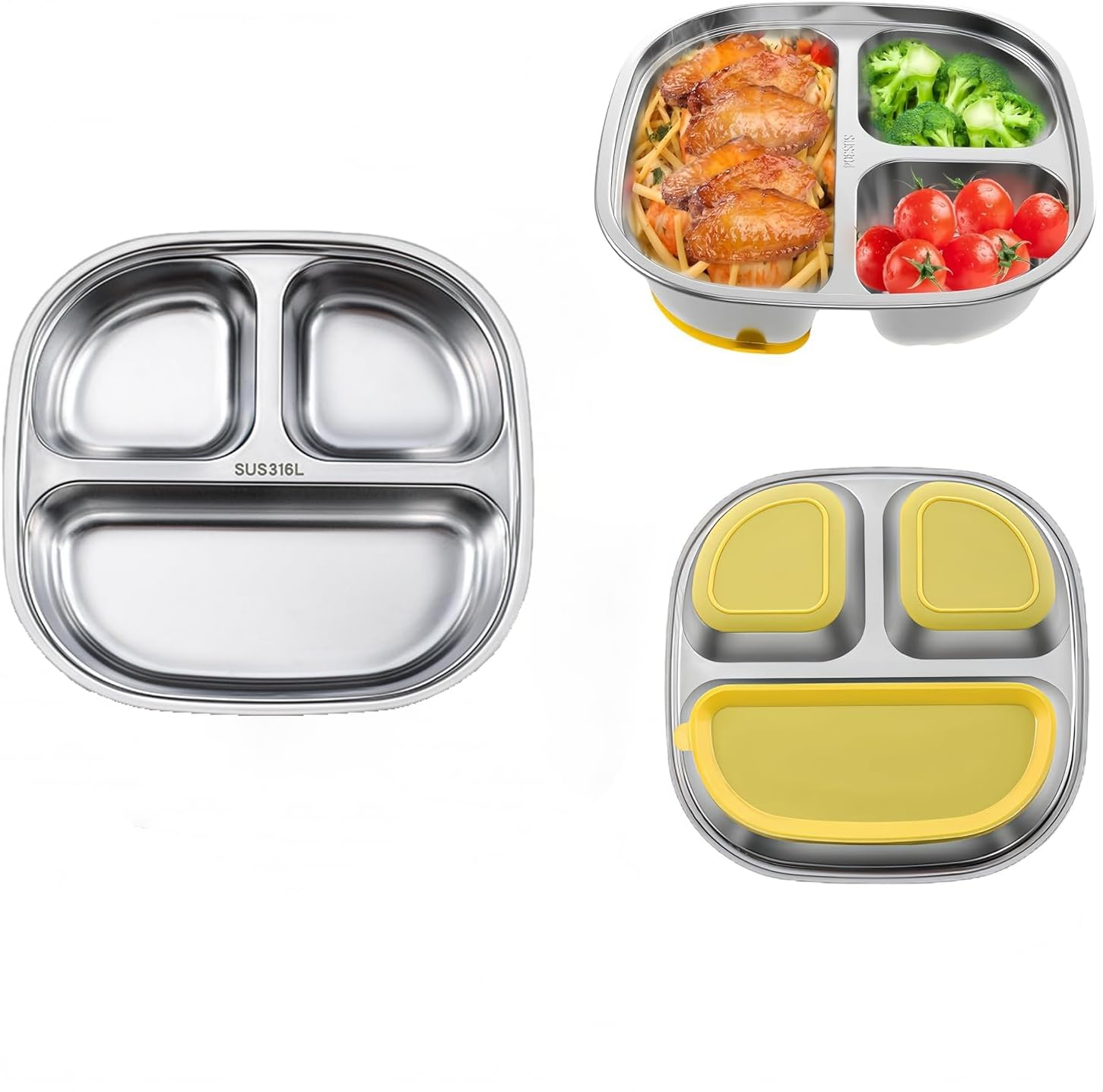Stainless Steel Kids Plates with Suction Base Non-Toxic Toddler Dinnerware Set | 316L Dishwasher-Safe, Spill-Proof Design for Daycare, Travel, Home Use 1 Pcs