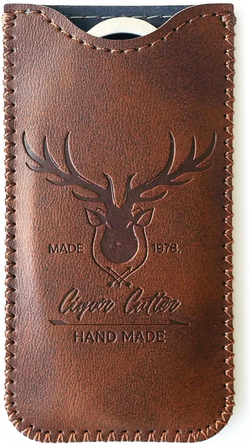 Stainless Steel Cigar Cutter with Leather Case,Double Blade for a Precise Perfect Cut(Brown Deer) image number 1