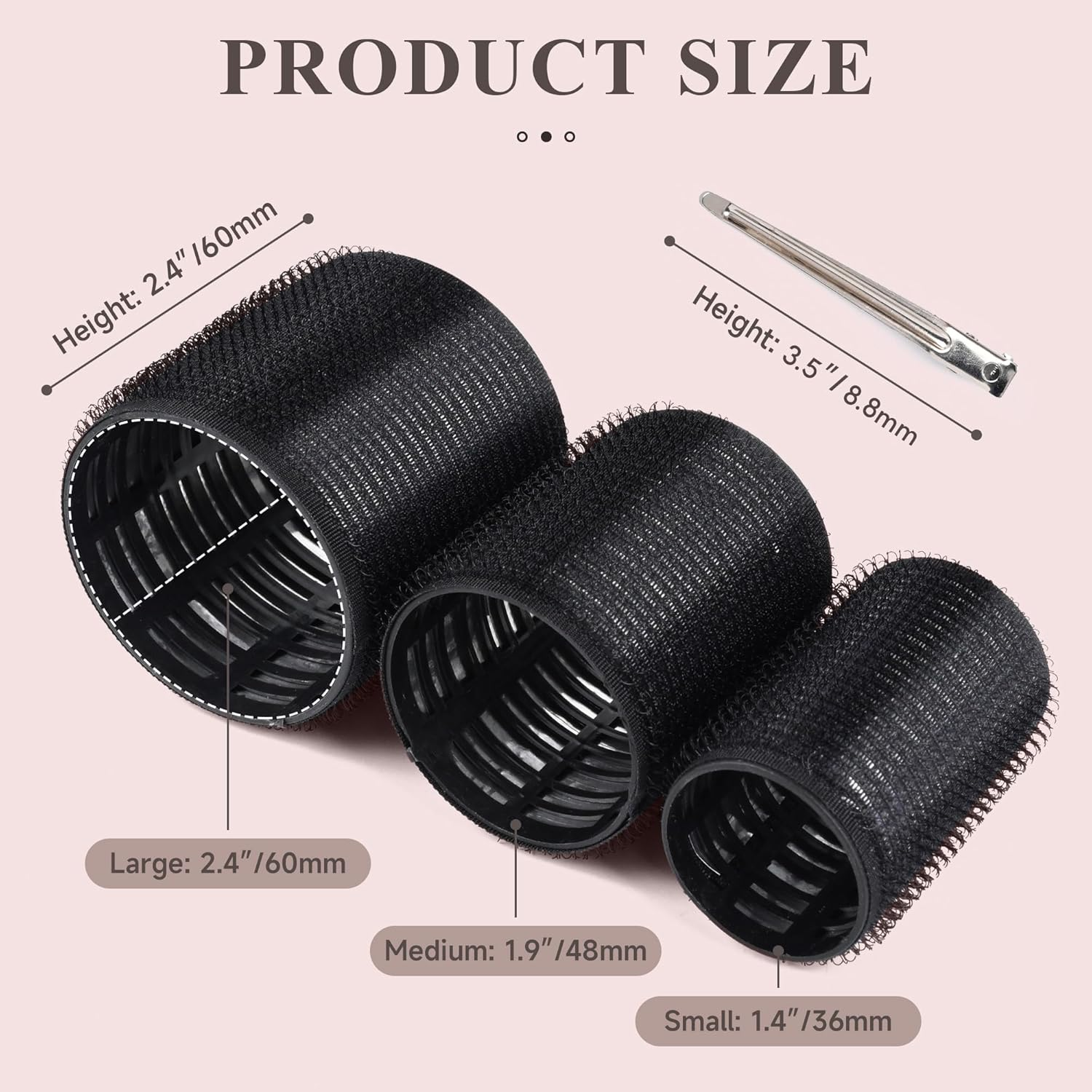 Wetore 26 Pcs Ceramic Thermal Hair Rollers Set,Hair Curlers for Blowout Look Long Medium Short Hair,Jumbo Self Grip Hair Rollers with Clips for Women(18 Rollers + 8 Stainless Steel Clips Black) image number 5