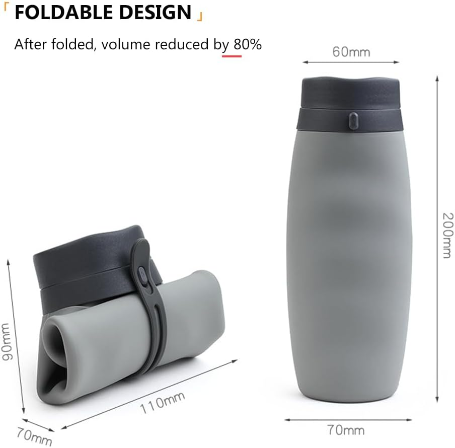 RINGSUN 2-Pack Collapsible Water Bottle, 600Ml Rollable Drink Bottles, Waterbottle Portable for Sports Gym Travel Hiking - Grey Grey image number 3