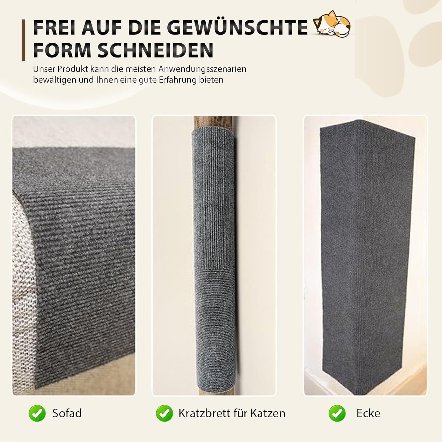 Self-Adhesive Cat Scratching Board Wall 200 X 40 Cm Cat Scratching Mat, Cat Scratching Mat, Cat Scratching Boards, Scratching Corner for Cats, Light Grey image number 3
