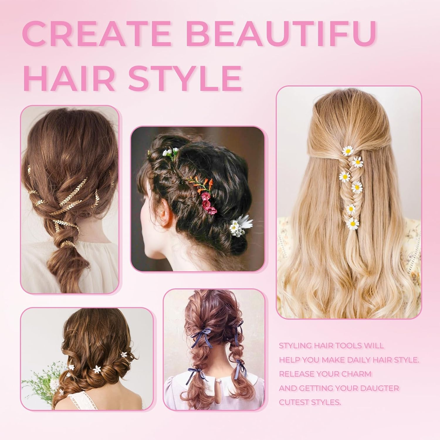 Wosyoodo Topsy Tail Hair Tool, Pink Hair Loop Pull through Tool, French Braid Loop Tool with Rat Tail Comb, Hair Braiding Tool for Making Women and Girls Hair Style image number 2