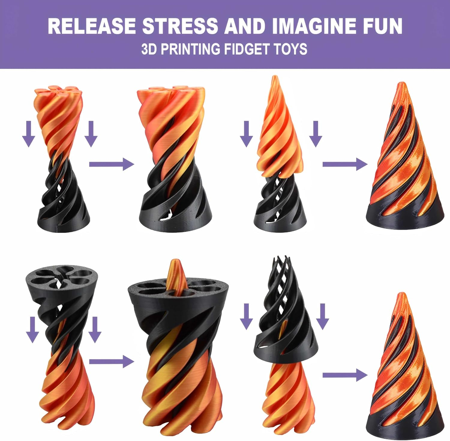 3D Spiral Cone Fidget Stress Relief Toys Suitable for Young People ( 6 Cones ) image number 4